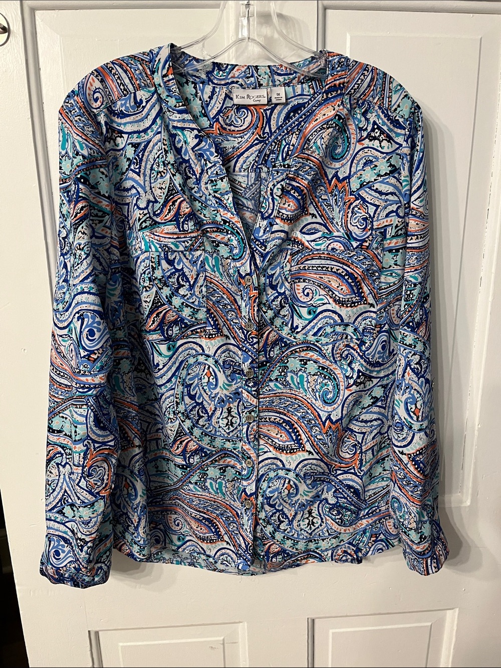 Kim Rogers 1X Curvy Paisley Blouse Blue Paisley